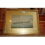 19th c. colour steel engraving of the Isle of Man paddle steamer "Ben My Chree" in rough seas, 13" x