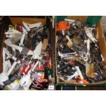 Two large boxes of assorted stainless steel and other cutlery and kitchen utensils