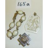 Art Deco Egyptian revival intaglio glass pendant, 1960's Scarab Beetle bracelet and a silver and