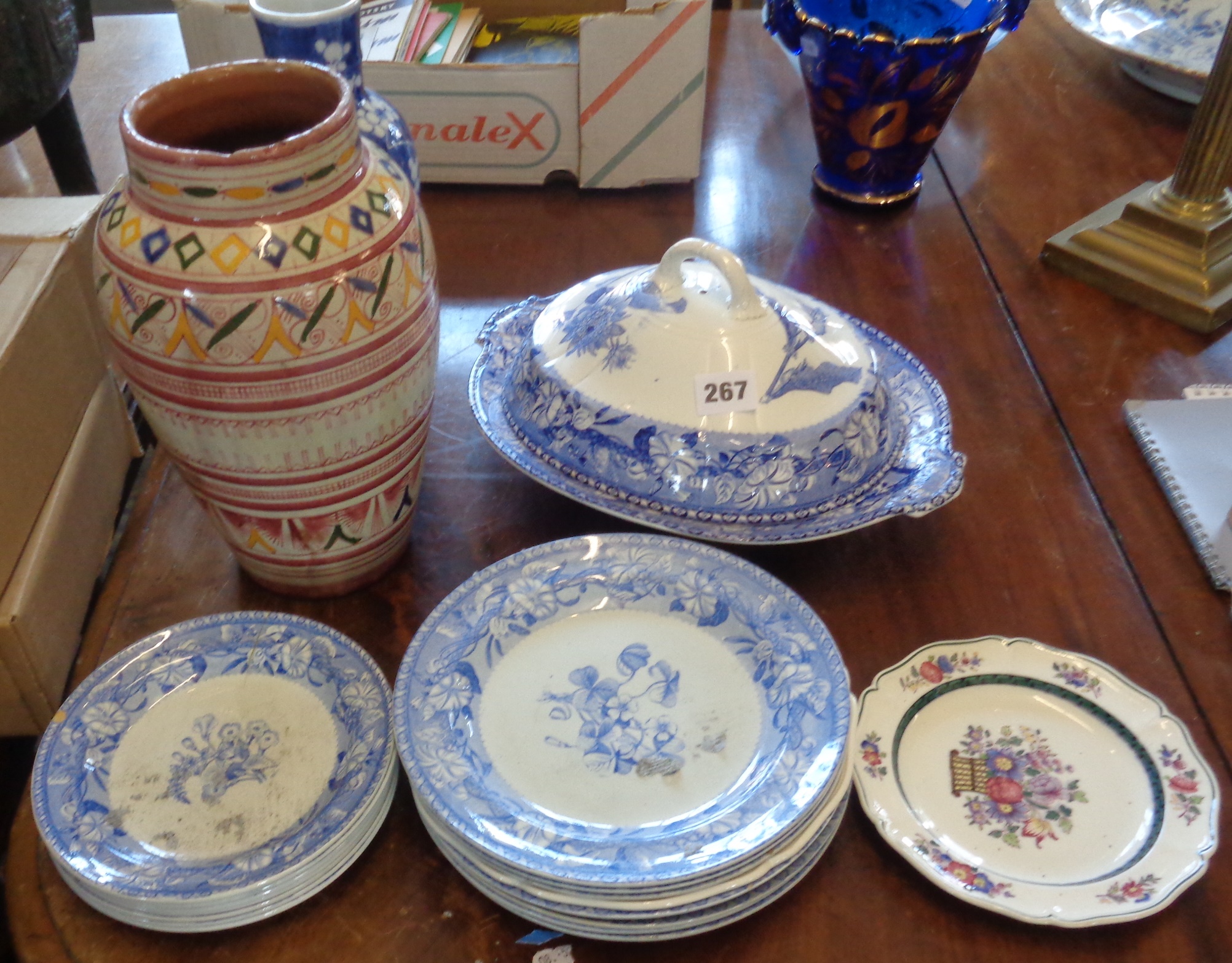 Wedgwood blue and white tureen, side plates, a Persian polychrome pottery vase etc.