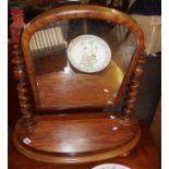 Victorian mahogany arch topped toilet mirror on barley-twist uprights