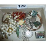 Assorted vintage jewellery inc. a silver Albert chain and medallions