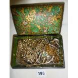 Collection of gold tone vintage jewellery in ornate box