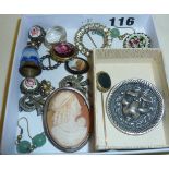 Antique and vintage jewellery items, inc. micro mosaic brooch, a cameo brooch, etc.