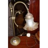 Vintage brass desk lamp with fluted glass shade in the Art Nouveau style