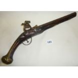 Antique European flintlock pistol with tooled brass pommel