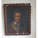 17th c. oil on canvas portrait of a Cromwellian gentleman, 24" x 18" in carved wood and gilt