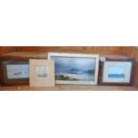 Small Victorian marine oil, two similar watercolours and an engraving of "The Flying Fish's