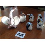 Four Royal Doulton penguins, and two other miniature china figures