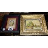 19th c. miniature painting on ivory and a miniature oil on panel in gilt frame