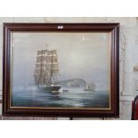 Colour print of tall ships off The Needles by Roger Desoutter