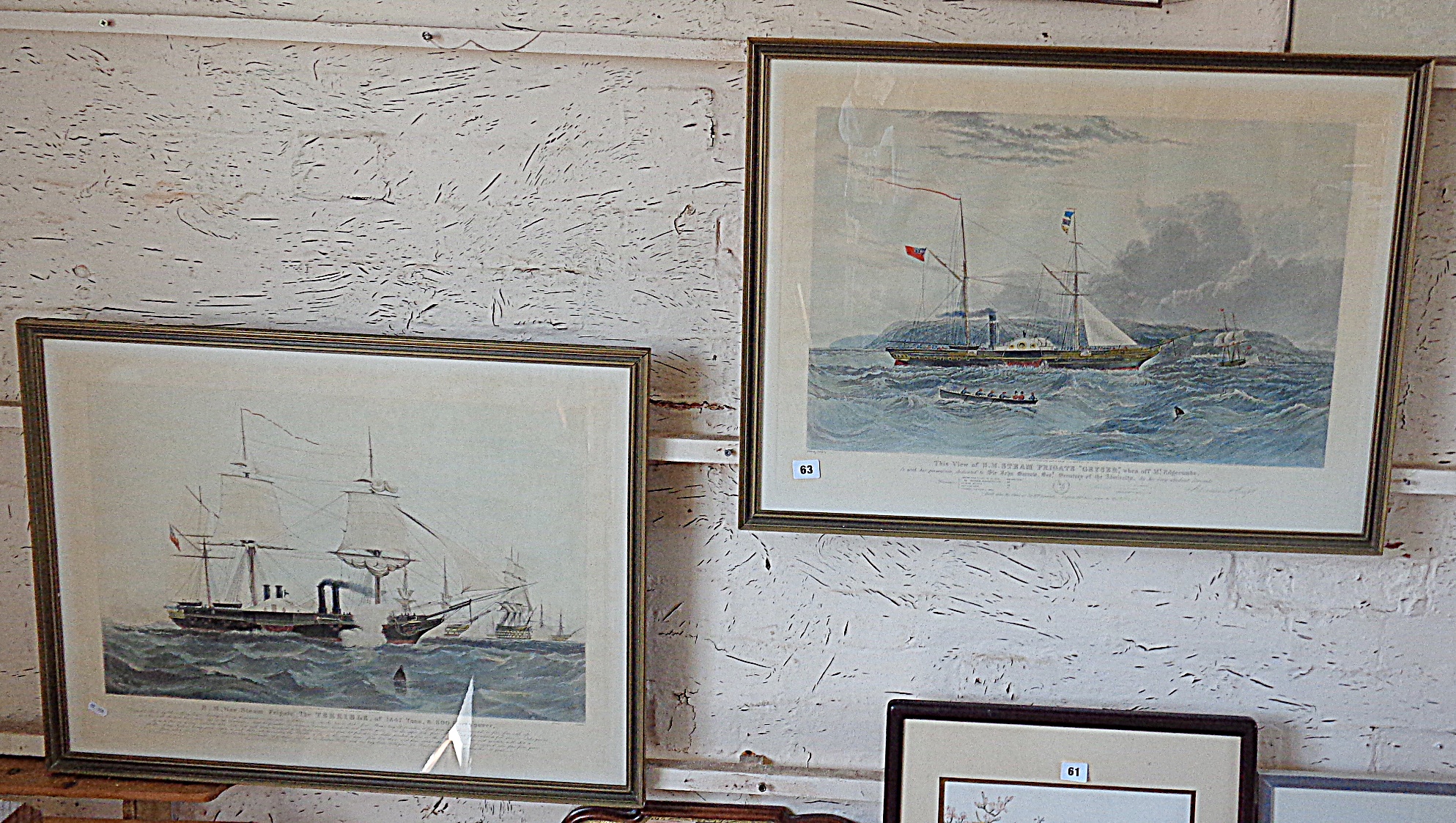 Two colour engravings of 19th c. steam frigates "HMS Geyser" and HMS The Terrible" after the