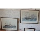 Two colour engravings of 19th c. steam frigates "HMS Geyser" and HMS The Terrible" after the