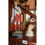 Beswick short eared owl and a Drambuie "Prince Charlie" porcelain figure