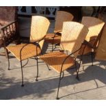 Set of four steel framed woven cane armchairs, c 1960's