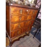 Early 19th c. cross banded walnut chest on stand with brass drop handles, 38" wide x 51" tall