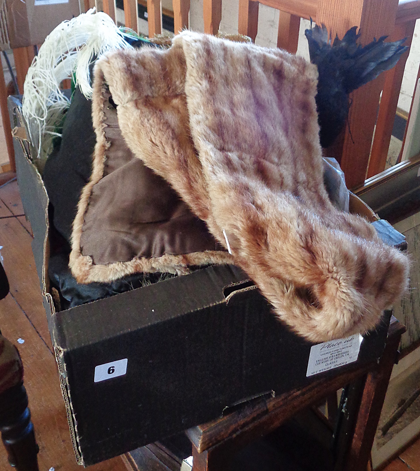 Box of assorted fur stoles and feathers, etc.