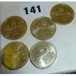 Five mint 1989 Bill of Rights £2 coins