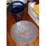 Lalique-style frosted glass bowl and a gilded Bristol Blue glass bucket vase