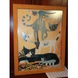 Colour print of abstract cats by ROSINA dated 1992