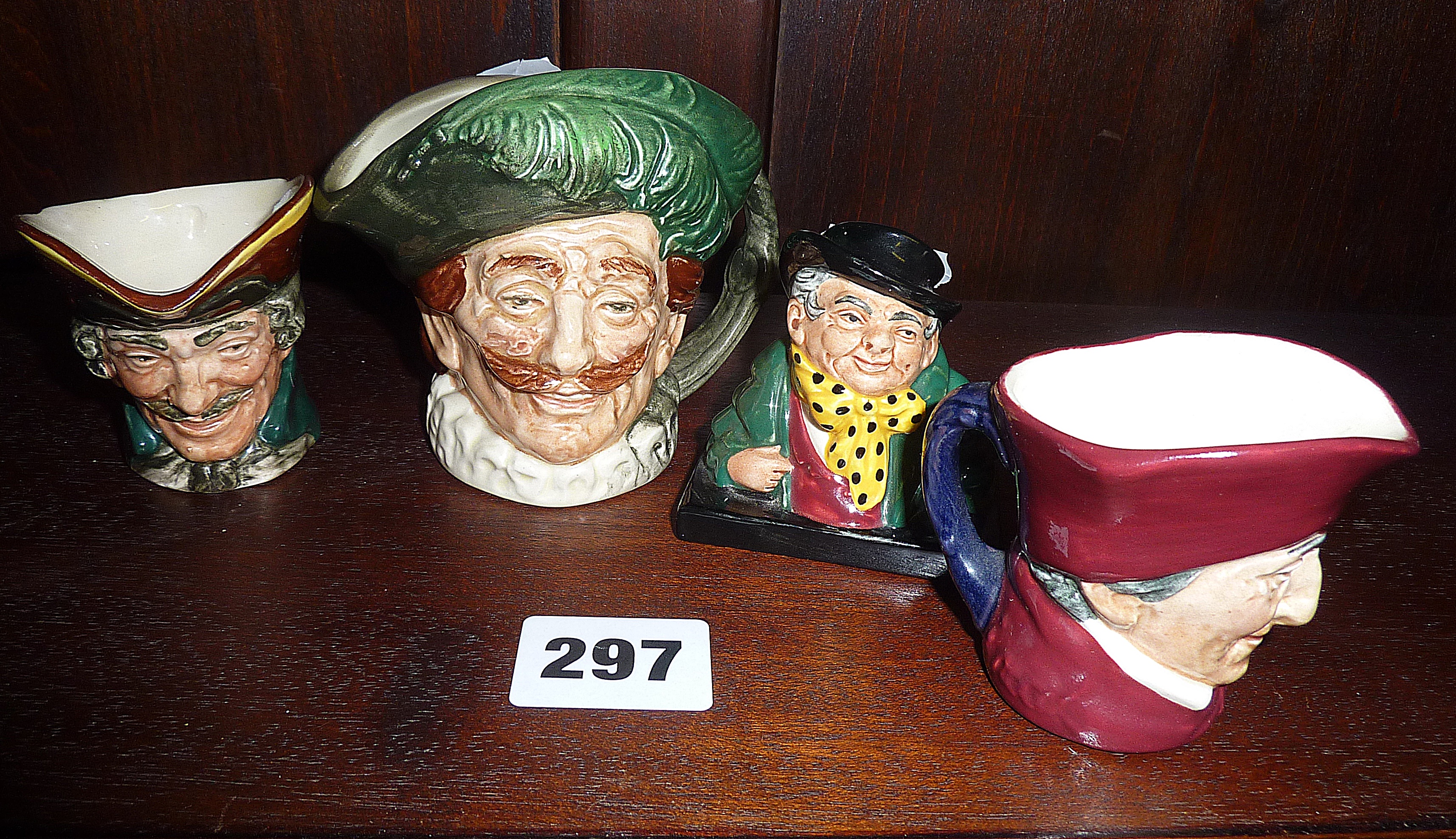 Three miniature Royal Doulton character jugs (1 A/F)