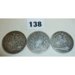 1822 silver crown (secundo rim), 1844 silver crown and an 1889 silver crown
