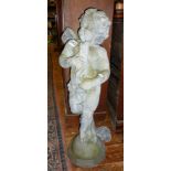 Antique lead putto or cherub garden statue with aperture for fountain