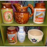 Large pottery Harvest jug, 3 storage jars, etc.