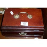 Vintage mahogany jewellery box and costume jewellery contents