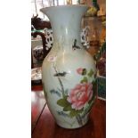 Chinese Republic flowers, birds and calligraphy vase, signed, 43cm high