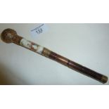 Edwardian porcelain and chased rolled gold parasol handle