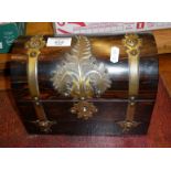 19th c. brass bound rosewood dome topped tea caddy