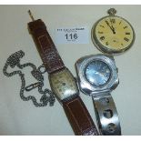 WW2 Ladies Services Art Deco wristwatch, vintage Buler Pinguin stainless steel watch and a Russian