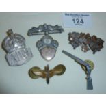 Silver and other badges, some military including hallmarked WW2 ARP badge, rifle badges and a