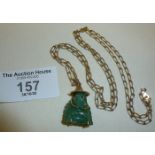 Jade and 14kt gold Buddha on 9ct gold chain