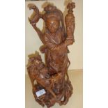 Chinese carved hardwood figure of a lady with a deer, 42cm