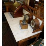 Victorian marble topped pine washstand with backboard having Minton tiles and galleried top