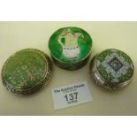 Three silver and enamel pill boxes