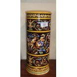 French Gien Majolica sleeve vase decorated with Bacchanalian scenes (A/F)