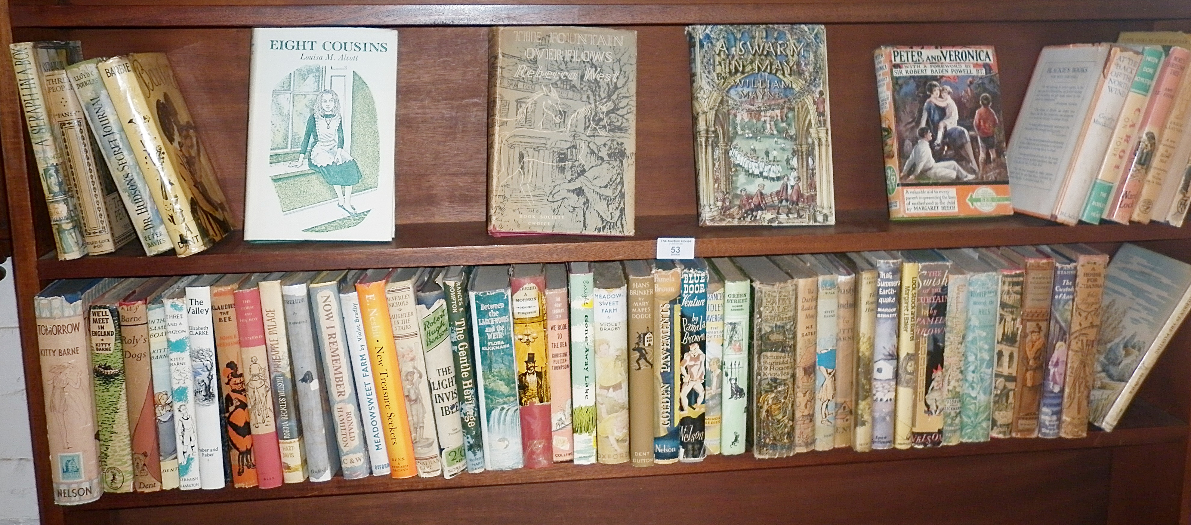 Shelf of children's novels, all with dust wrappers, some First Editions