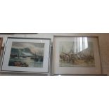 Two watercolours of junks in Hong Kong Harbour by LING