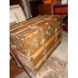 Old steamer trunk with wooden slats over leather bearing the label for R.H. Macy & Co., New York