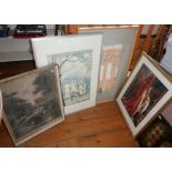 Six various framed prints and pictures