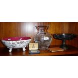 Henry Stuart cut crystal glass vase, compact, purses etc. and a Coalport bowl