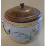 Chinese Famille Rose bowl with wooden lid, marked