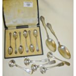 Assorted silver spoons, Liberty cased set of six coffee spoons, hallmarked for Sheffield 1943,