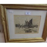 Etching of sailing fishing boats in harbour, signed in pencil, Edward G. Charlton