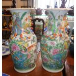 Large pair of Canton vases 46cm (small damage to top of one and minor restoration to one)