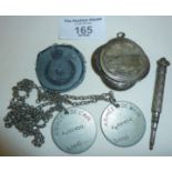 French WW1 Commemorative military items including a small mirrored patch type box marked as TRANCHEE