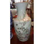Chinese Republic porcelain vase having calligraphy and ladies with deer decoration, 43cm high